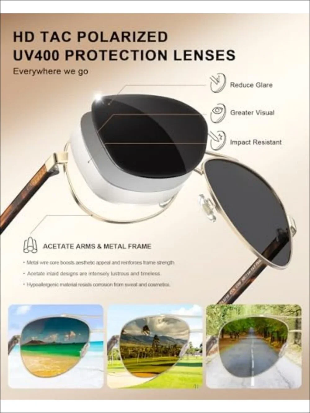 CARFIA Polarized Aviator Sunglasses Women UV400 Lightweight Small Face